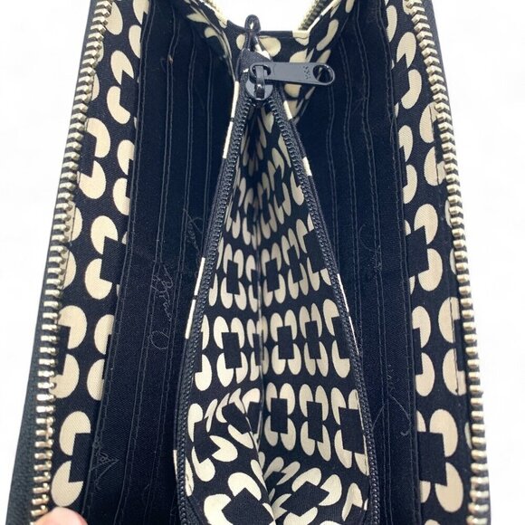 Vera Bradley Zip Around Accordion Style Leather Wallet Black w/Bl & Wh Leather - Picture 7 of 8